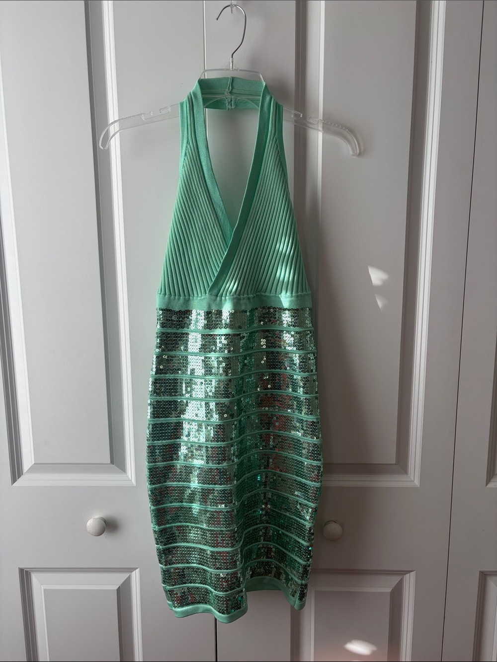 Wow Couture Mint Green Halter Sequin Bodycon Dress Size Small Mermaidcore
